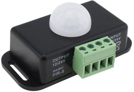 RTNLIT 12V 24V PIR Sensor, LED Motion Sensor Light Switch Body Infrared Motion Detector Controller for Flexible LED Strips Light(Black) (Pack of 1)