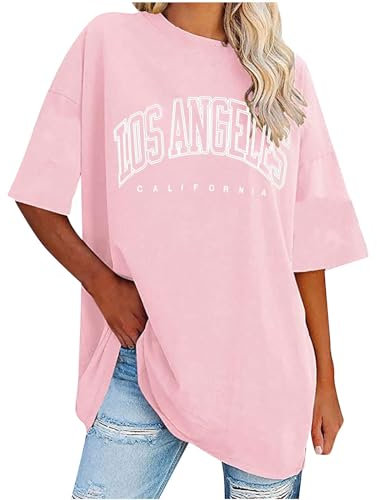 T-shirt élégant pour femme - Style décontracté - Mode - Motif Los Angeles - Chemisier d'été - Hauts pour femme - Décontracté - Basique - En coton - Tailles S à 5XL, 04 rose, XXXL