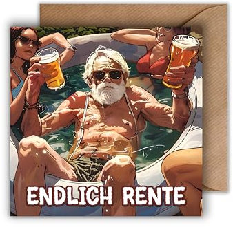 WBdesignz Ruhestand Karte mit Umschlag - Humorvolle Ruhestandskarte “Endlich Rente” Glückwunschkarte Geschenkkarte zur Rente Geschenk zur Rente Abschiedskarte (125 x 125 mm)