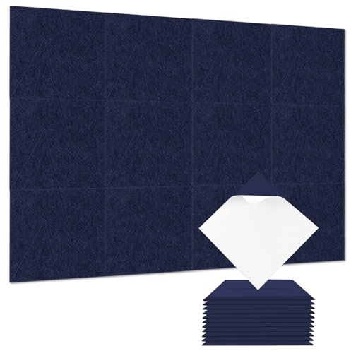 12 PCs Sound Proofing Panels, Self-adhesive Acoustic Wall Panels, Sound Proofing for Walls, High Density Sound Absorbing Panels, Acoustic Foam Panels with Beveled Edge, Recording Studio (Blue)
