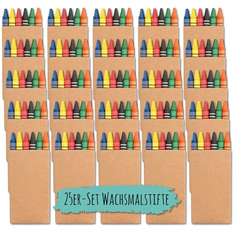 JEKA 25er Set Wachsmalstifte, Mini-Malstifte für Kinder, 6 Farben Wachsstifte für Kinder, Kinderbeschäftigung Hochzeit, Mitgebsel Kindergeburtstag, Restaurant Kinder