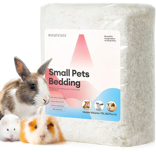 BUCATSTATE Hamster Streu 70L, Papier Einstreu für Kleintiere, Besonders Saugfähige & 99,9% Staubfrei Kleintierstreu für Meerschweinchen, Kaninchen, Haustiere, Mäuse, Rennmäuse, Nager (Weiß)