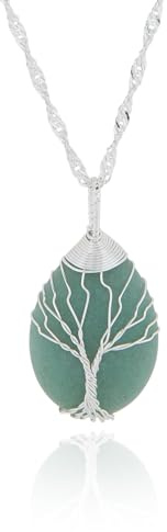 equilibrium Tree of Life Entwined Silver Plated Necklace - Rose Quartz, Amethyst or Aventurine (Aventurine)