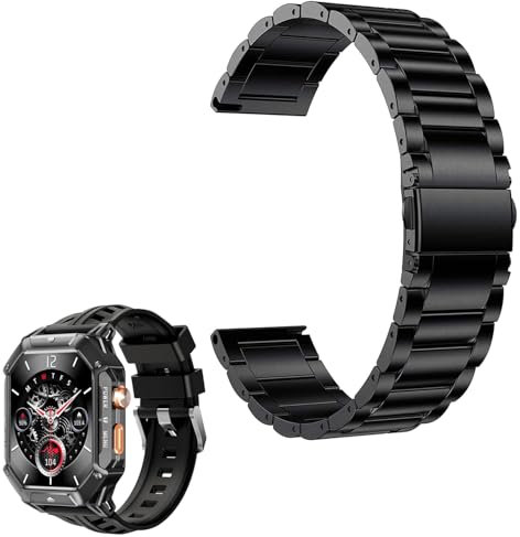MBROS Compatible para Metalica Acero Moda Correas Compatible para Smartwatch OUKITEL Reloj Inteligente Hombre 2,13' BT80 (Negro)