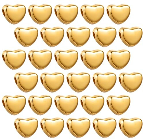 200 Pcs Herz Perlen, Perlen für Armbänder machen, Gold Herz Perlen, kleine Loch Spacer Perlen für Armbänder Halskette Ohrring Schmuck machen DIY handmade Craft (golden)