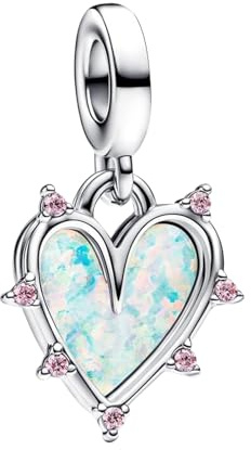 NUNUYAYA Perles Charms Argent Sterling 925 Breloque Pendentif,Friendship Opalescent Double Dangle Bead Compatible pour Femmes Filles Européen Bracelets Colliers