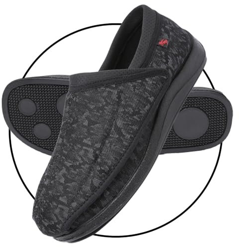 Chaussures pieds larges, Chaussures Orthopédiques Homme, Chaussures pour Femmes Diabétiques, Extra Larges Pieds Gonflés œdème Pantoufles réglable Sandales(Black,47 EU)