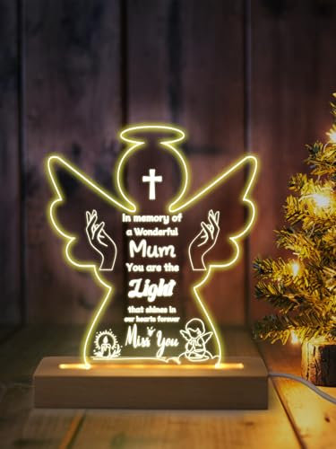 LOOPES Mum Christmas Memorial Gifts,in Memory of Mum Angel Night Light Sympathy Gifts for Loss of Mum Bereavement Gifts Remembrance Day Praying Angel Christmas Table Ornaments to Remember Loved Ones