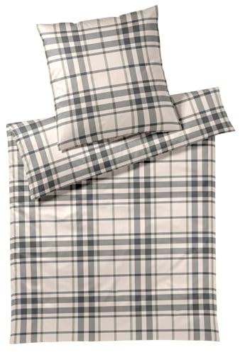 elegante Soft-Flanell Bettwäsche Alpenchic Karo Natur 1 Bettbezug 155 x 220 cm + 1 Kissenbezug 80 x 80 cm