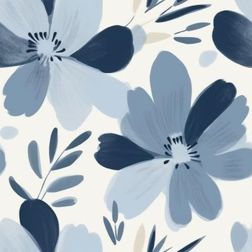 VaryFloral Papier Peint Adhesif Mural Beige 30.5cmx300cm Rouleau Adhesif pour Meuble Marguerite Bleu Vintage Imperméable Papier Mural Autocollant Revetement Adhesif Meuble Cuisine