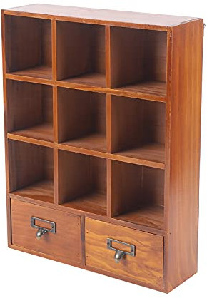 Holz Schublade Organizer, Kleiner Holzschrank mit 9 Fächer und 2 Schubladen, Schubladen Organizer, Desktop-Storage-Schrank, Mini-Kommode für Kleinigkeiten, 33.3 x 10 x 42.5cm