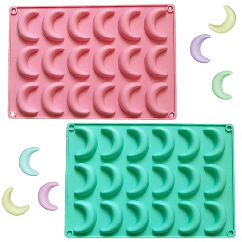 NJCXOLA 2 pcs Moule à Pâtisserie pour 36 croissants de lune à la vanille, Plaque à Patisserie, Plaque à Biscuits, Plaque de Cuisson avec un Revêtement en Teflon, 28 x 19 x 1.2 cm Grün + Rosa