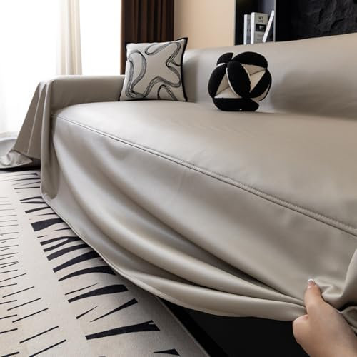 Sofabezug aus Kunstleder, wasserdicht, Überwurf, langlebig, kratzfest, Sofaschutz, universeller Möbelschutz für alle Jahreszeiten, Grau, 180 x 180 cm