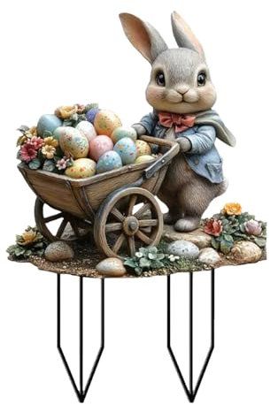 Generisch Gartenstecker Osterhasen zum Stecken, Osterdeko Ostern Garten Hasen Deko Outdoor Vintage für Draußen Frühling, Osterhase Außen Frühlingsdeko Osterhasen Figuren Groß (D)