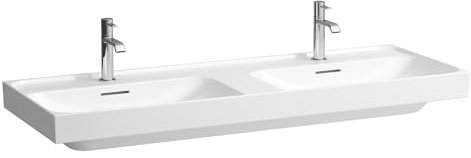 LAUFEN Meda Doppelwaschtisch, unterbaufähig, 1300x460mm, 3 Hahnlöcher je Becken, mit Überlauf, H8141120001081, Farbe: Weiß
