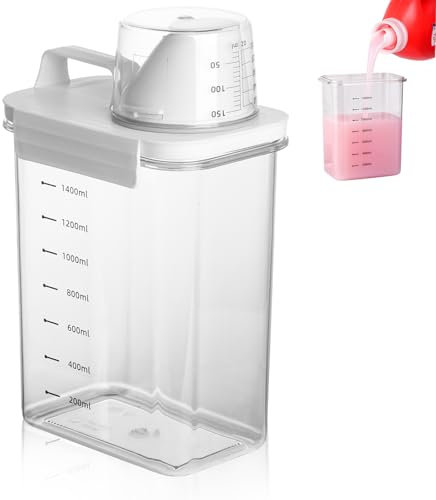 Riloventa 1800 ML Dispensador Detergente Lavadora con Vaso Medidor, Dosificador Detergente Lavadora, Caja de Almacenamiento de Detergente, Caja de Almacenamiento para Detergente para Suavizantes