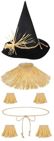 Spinosaurus 7pcs Scarecrow Costume Accessories for Adults,Kids,Scarecrow Hat,Straw Skirt,Straw cape for Halloween Dress Up