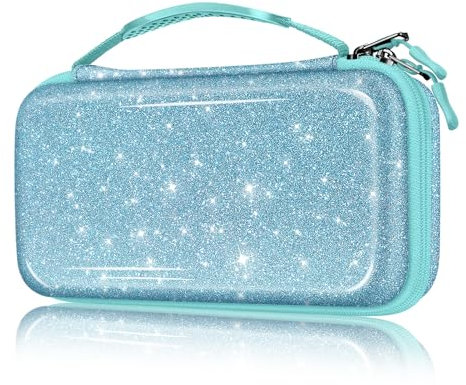Fintie Carrying Case for Nintendo Switch OLED Model 7.0/Switch 6.2, Portable Traveler Protective Cover Storage Bag with 10 Game Card Slots & Inner Pocket, Glittering Blue, Hard Eva Case