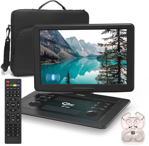 18 Portable DVD Player with Headphones, 15.6 HD Swivel Screen with Extra Carrying Bag, Support AV-in/Out and Multiple Disc Formats
