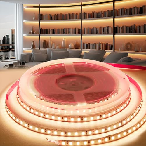 PERVADEO 12V LED Streifen Strip 5M, Selbstklebend LED Strip Warmweiss 3000K Flexibel LED Band 600LEDs 8mm Breite für Home Dekoration, Küche, Spiegel (ohne Netzteil)