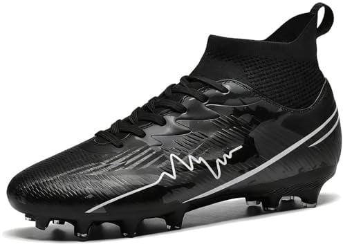 NUTTOPL Zapatillas de Fútbol Hombre Spike Profesionales Atletismo Calzado de Fútbol Turf Training Zapatillas de Deporte Equipo Futbol de Competición Negro 38 EU