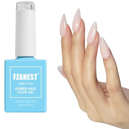 FZANEST Hema-Free Rubber Base Builder Gel, Nude Pink Gel Nail Polish Natural French Tip Base Colors Nail Polish For Nails Strengthener Extension Soak Off