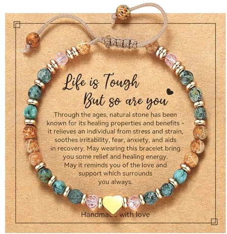 yupoxiu Inspirational Gifts for Women Birthday - Healing Natural Stone Bracelets, Thinking of You Get Well Soon Gifts for Women Friend Sister (A-Life is tough)