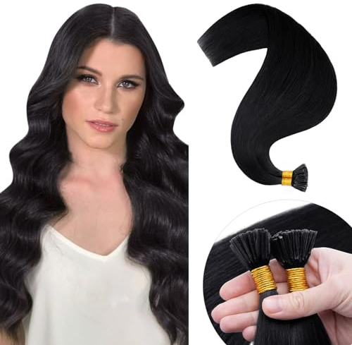 Elailite Pre Bonded I Tip Hair Extensions Real Human Hair - Keratin Remy Hair Extension 100 Strands 50g (#1 Jet Black, 22 Inch)