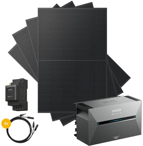 Kleines Kraftwerk 1800W Balkonkraftwerk ohne Halterung (bifazial) inkl. Anker Solarbank 3 Pro | Solaranlage mit Speicher 800W komplett Steckdose | Balkon Kraftwerk Komplettset | 4x 450Wp Solarmodule