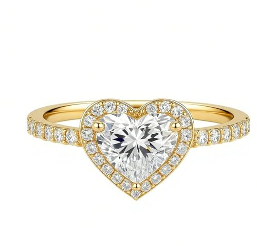 Skcess 18K Gelbgold Ringe, Ring Damen Moissanit Def Moissanit Größe 49 (15.6)