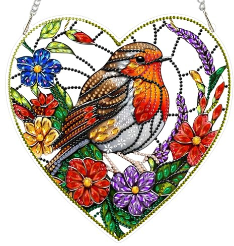 MEIYUDA Hanging 5D Diamond Art Kits Adults Bird Love Heart, DIY Diamond Painting Art Kit for Beginners Suncatcher, Home Wall Decor Arts and Craft Kits for Adults Kids