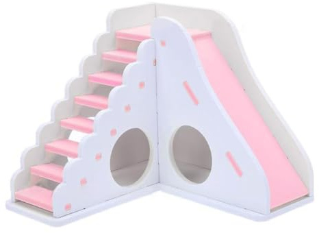 Kichvoe Maison en Bois pour Hamster Toboggan Coulissant, Aire de Jeux Colorée Rose et Blanche, Cabane de Jeu 1 Pièce pour Petits Animaux de Compagnie, Robuste et Solide