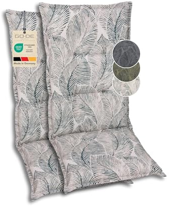 GO-DE Textil Bequeme und attraktive Polsterauflagen für Mittellehner-Gartenstühle (2er-Set, Blattmotiv groß Natur, Mittellehner)