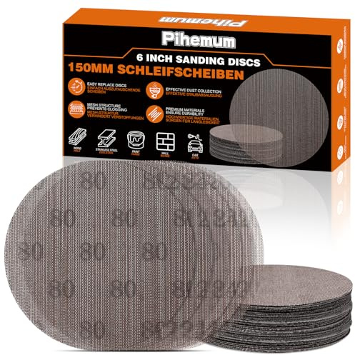 pihemum 60 Pcs 150mm Mesh Sanding Discs 80 120 180 240 320 400 Grit Hook and Loop Net Sandpaper for Orbital Sander