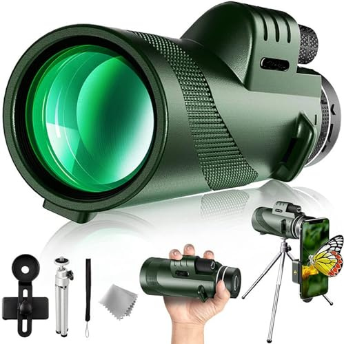 Severnier Telescopio Monocular, HD Monocular 12 x 50, Prisma BAK-4 de Alta Potencia y FMC monoculares, monocular, para observación de Aves, Caza, Viajes, conciertos (Verde Militar)