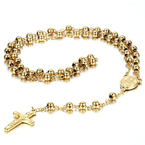 OIDEA Herren Damen Halskette mit Anhänger, 6mm Breite Gold Christus Kruzifix Kreuz Rosenkranz Kette mit Anhänger, Edelstahl