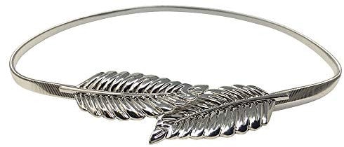 Live It Style It Womens Waist Chain Leaf Shape Metal Stretch Elastic Ladies Metal Chain Belts Gold Silver (Silver)