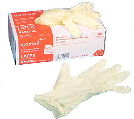 100 Profi Latexhandschuhe Einmalhandschuhe Einweghandschuhe Latex ungepudert puderfrei transparent Größe M Mittelgroß mikrogeraute Oberfläche