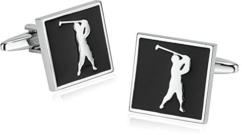Bishilin 1 Paar Edelstahl Herren Manschettenknöpfe Hochzeit Play Golf Rechteck Silber Manschettenknöpfen