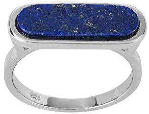 Silverly Sterling Silber Flachtop Lapislazuli Ring | Länglicher Ovaler Blauer Edelsteinring aus 925er Silber | Moderner Minimalistischer Statement-Schmuck für Damen | Schlankes Zeitgenössisches Design