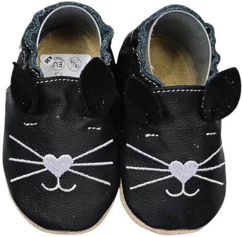 HOBEA-Germany Krabbelschuhe für Jungs und Mädchen in verschiedenen Designs 20/21 (12-18 Mon), Katze schwarz