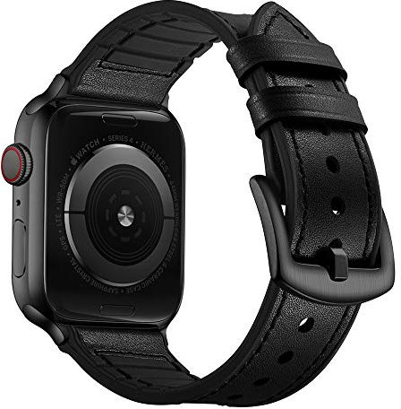 OUHENG Compatible avec les bracelets Apple Watch 42 mm, 41 mm, 40 mm, 38 mm, bracelet hybride en cuir véritable et caoutchouc résistant à la transpiration pour iWatch Series 10 9 8 7 6 5 4 3 2 1 SE2