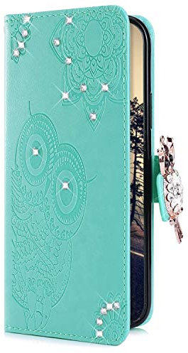 Uposao Kompatibel mit 11 Hülle Leder Tasche Handyhülle Glitzer Strass Diamant Eule Mandala Blumen Muster Brieftasche Schutzhülle Flip Case Klapphülle Handytasche,Gold