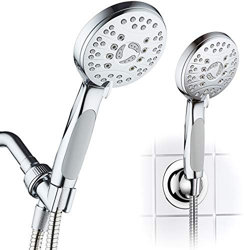 AquaSpa High Pressure 6-Setting Luxury Handheld Shower Head – Extra Long 6 Foot Stainless Steel Hose – Anti Clog Jets – – Includes Extra Wall Bracket