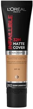 L'Oreal Paris Cover Liquid Foundation, With 4% Niacinamide, Long Lasting, Natural Finish, Available in 20 Shades, SPF 25, Infallible 32H Matte Cover, Shade 260, 30ml
