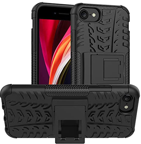 ALDHOFA iPhone 8 case,iPhone SE 2020 Case,iphone SE 3 Case,Heavy Duty Shock Proof Protective Phone Case,Dual Layer Hybrid Cover with Kickstand for iPhone 8/SE 2020/SE3-Black