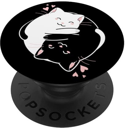 PopSockets Kawaii niedliche schlafende Schwarz Weiß Yin Yang Katzen PopSockets PopGrip: Ausziehbarer Sockel und Griff für Handys/Tablets mit Tauschbarem Top
