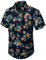 HISDERN Men Funky Hawaiian Pineapple Shirts Short Sleeve Front Pocket Holiday Summer Aloha Printed Beach Casual Navy Blue Hawaii Shirt L