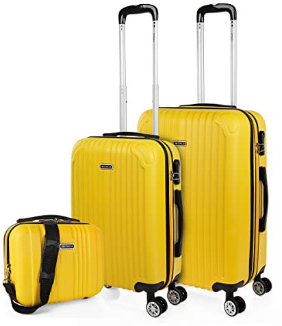 ITACA - Maletas de Viaje Juego Maletas 4 Ruedas - Juego de Maletas de Viaje - Juego Maletas de Viaje Ligeras. Candado de combinacion, Amarillo