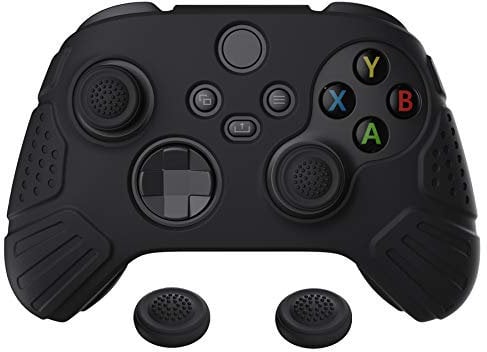 eXtremeRate PlayVital Hülle für Xbox Series S/X,Case Anti-Rutsche Schutzhülle Griffe Skin aus weichem Gummi,2 Stück Schwarze Stick Aufsätze für Xbox Series S/X Controller(Guardian Edition,Schwarz)